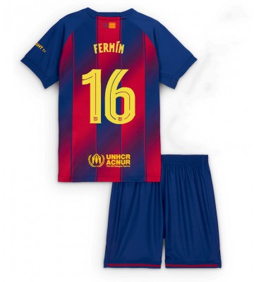 Barcelona Fermin Lopez #16 Hjemmebanesæt Børn 2025-26 Kort ærmer (+ korte bukser)